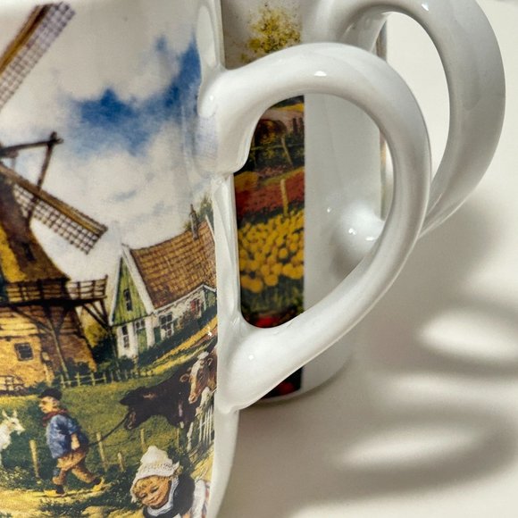 Set 2 Tall Holland Cup Mug Children Windmill Tulips 4.5" All Dutch by TS Holland - Picture 14 of 16